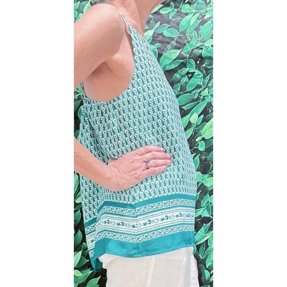 LOFT Lined Floral Camisole Tank Green White Size Medium - Picture 3 of 6